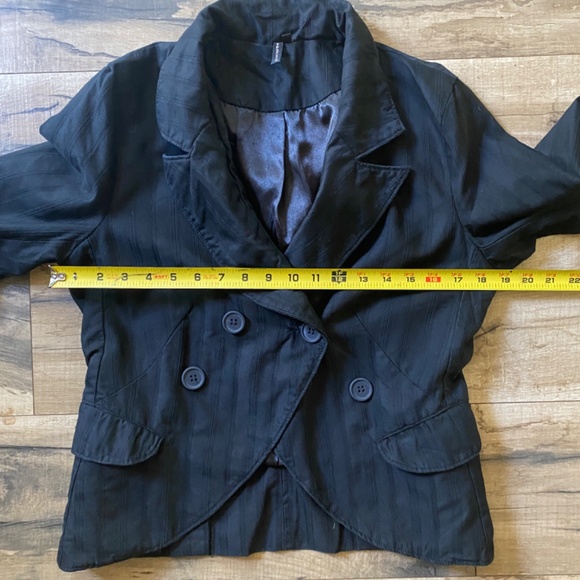 SASHIMI Black on Black Pinstripe Double Breasted Lined Blazer w/Pockets Size Lg - Picture 8 of 16